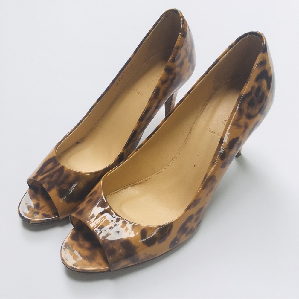 J. Crew patent leather leopard peep-toe heels